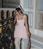 Sweet Pink Square Neck A-Line Birthday Short Skirt Homecoming Dress HZ1022