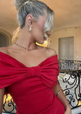 Sexy Off-the-shoulder Red Bow Hip-hugging 21st Birthday Homecoming Dress HZ1022