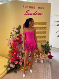 Sweet Pink One-shoulder Tube Top Waisted Fishbone 17th Birthday Homecoming Dress HZ1022
