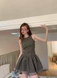 Retro Grey Polka Dot Sleeveless A-line 17th Birthday Homecoming Dress HZ1022