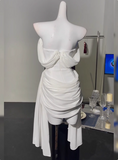 Simple Off The Shoulder Pleated Chiffon White 17th Birthday Homecoming Dress HZ1022