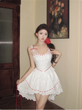 Princess Lace Stitching White Sling Waist Cake Birthday Skirt Homecoming Dress HZ1022