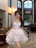Princess Lace Stitching White Sling Waist Cake Birthday Skirt Homecoming Dress HZ1022