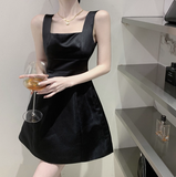 Elegant Simple Shoulder Strap Square Neck Satin A-line Birthday Dress Homecoming Dress HZ1022