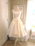 Cute Ivory Strappy Satin Lace Trim A-line Birthday Dress Homecoming Dress HZ1022