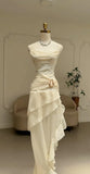 Elegant Chiffon Ivory Strap Irregular Birthday Dress Homecoming Dress HZ1022