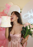 Sweet Satin Tube Top Herringbone Pink Dark Pattern A-line 17th Birthday Homecoming Dress HZ1022