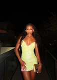 Sexy Suspender Yellow Sequin Hip 19th Birthday Homecoming Dress HZ1022