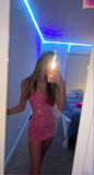Shiny Pink Sequined Strapless Bodycon Homecoming Dress HZ1022