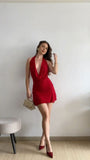 Sexy Red Halter Neck Chiffon 19th Birthday Homecoming Dress HZ1022
