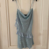 Beautiful Swing Neck Strap Sequin Blue Ruffle 17th Birthday Homecoming Dress HZ1022