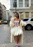 Elegant Embroidered Ivory Strapless Satin Flower Bud Birthday Dress Homecoming Dress HZ1022