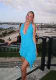 Sexy Chiffon Halter Neck Blue Ruffle 17th Birthday Homecoming Dress HZ1022