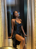 Designer Black Low-cut Slit 21st Birthday Homecoming Dress HZ1022
