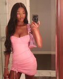 Cute Pink Shoulder Strap Drawstring Slim Fit 17th Birthday Homecoming Dress HZ1022