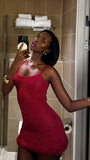 Sexy Red Suspender Slim Birthday Short Skirt Homecoming Dress HZ1022