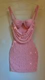 Cute Pink Suspender Hollow Beaded Hip-hugging 17th Birthday Homecoming Dress HZ1022