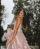 Design Pink Tube Top Bow Irregular 17th Birthday Homecoming Dress HZ1022