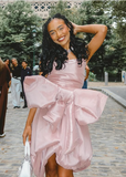 Design Pink Tube Top Bow Irregular 17th Birthday Homecoming Dress HZ1022