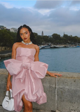 Design Pink Tube Top Bow Irregular 17th Birthday Homecoming Dress HZ1022