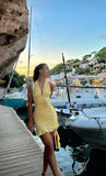 Simple And Elegant Yellow Halter Neck Open Back Slim Fit 19th Birthday Homecoming Dress HZ1022