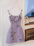 Charming Purple Butterfly Strap Satin 17th Birthday Homecoming Dress HZ1022