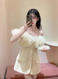 Designer Suit Ruffled Satin Suspenders Birthday Skirt Homecoming Dress HZ1022