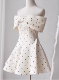 Sweet One-shoulder Bow Satin Polka Dot Puffy Birthday Skirt Homecoming Dress HZ1022