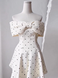 Sweet One-shoulder Bow Satin Polka Dot Puffy Birthday Skirt Homecoming Dress HZ1022
