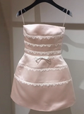 Cute Pink Suspender Satin Lace 17th Birthday Homecoming Dress HZ1022