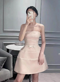 Cute Pink Suspender Satin Lace 17th Birthday Homecoming Dress HZ1022