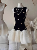 Sweet Sleeveless Floral Satin Tulle Mini 17th Birthday Homecoming Dress HZ1022