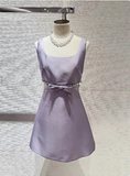 Sweet Purple Square Neck Bow Waist 17th Birthday Homecoming Dress HZ1022
