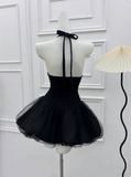 Beautiful Halterneck Black Mesh Splicing Puffy Birthday Dress Homecoming Dress HZ1022
