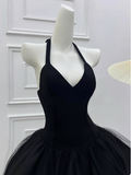 Beautiful Halterneck Black Mesh Splicing Puffy Birthday Dress Homecoming Dress HZ1022