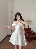 Sweet Bow Shoulder Lace A-line Birthday Short Skirt Homecoming Dress HZ1022