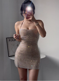 Sexy Halter Neck Super Sparkling Rhinestone Hip-wrapped Birthday Short Skirt Homecoming Dress HZ1022