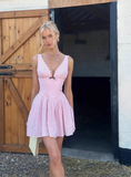 Cute Pink Deep V Polka Dot A-line Birthday Dress Homecoming Dress HZ1022