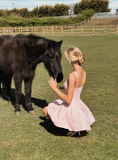 Cute Pink Deep V Polka Dot A-line Birthday Dress Homecoming Dress HZ1022