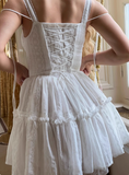 Sweet Lace White Waist Puffy Birthday Skirt Homecoming Dress HZ1022