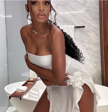 Sexy Tube Top One Shoulder Irregular Slit Wood Ear Edge Birthday Dress Homecoming Dress HZ1022