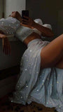 Modest 2 Pieces Sequin White Prom Dresses 22th Birthday Outfit HZ1022