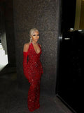 Simple Mermaid Red Sequin Prom Dresses 22th Birthday Outfit HZ1022