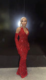 Simple Mermaid Red Sequin Prom Dresses 22th Birthday Outfit HZ1022
