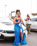 Sparkly Mermaid Sweetheart Neckline Royal Blue Black Girl Prom Dresses Long Prom Dress HZ1022