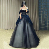 Gothic Glitter Blue Princess Tulle Prom Dress Blue Long Evening Dress HZ1022