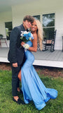 Sexy Mermaid Blue Slit Evening Prom Dress Birthday Outfits HZ1022
