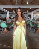 Sexy Mermaid Spaghetti Straps Yellow Prom Dress 21th Birthday Outfit HZ1022