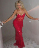 Beautiful Spaghetti Straps Birthday Party Dresses Red Lace Prom Dresses HZ1022