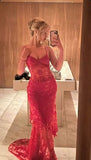 Beautiful Spaghetti Straps Birthday Party Dresses Red Lace Prom Dresses HZ1022